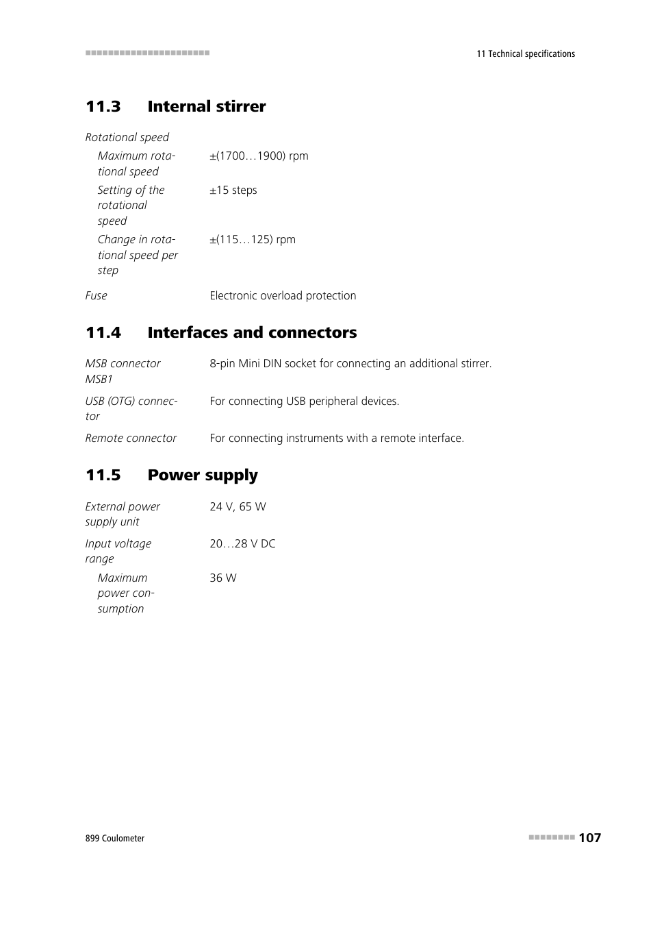 3 internal stirrer, 4 interfaces and connectors, 5 power supply | Metrohm 899 Coulometer User Manual | Page 117 / 178