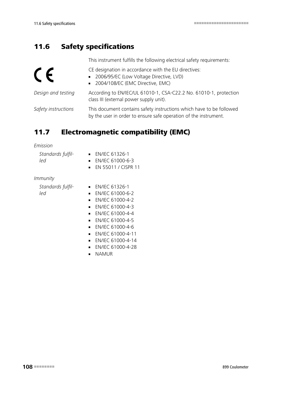 6 safety specifications, 7 electromagnetic compatibility (emc) | Metrohm 899 Coulometer User Manual | Page 118 / 178