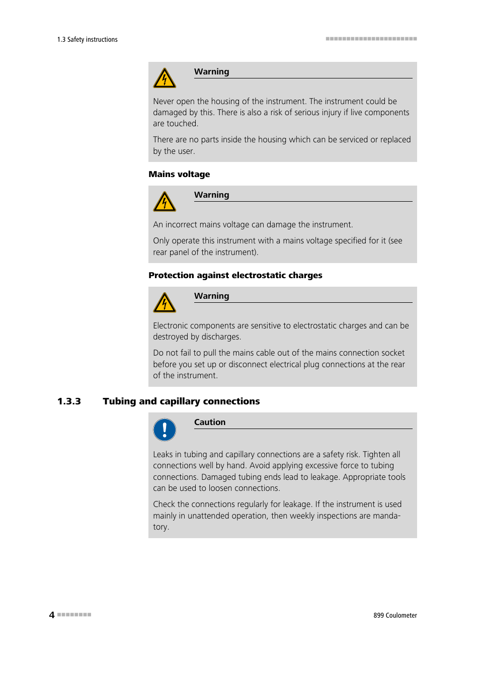 3 tubing and capillary connections, Tubing and capillary connections | Metrohm 899 Coulometer User Manual | Page 14 / 178