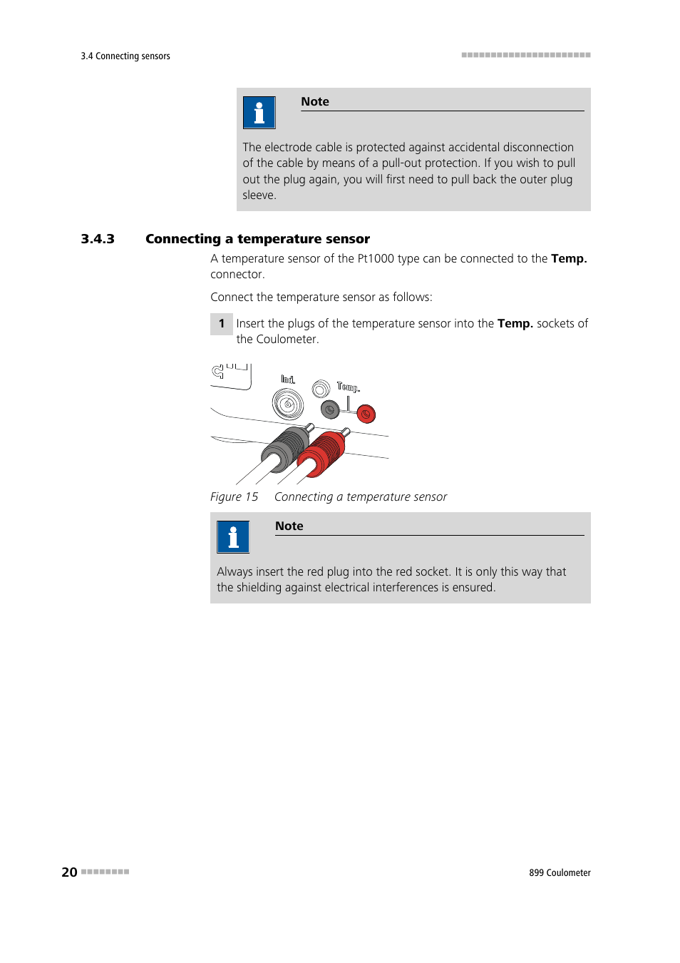 3 connecting a temperature sensor, Connecting a temperature sensor, Figure 15 | Metrohm 899 Coulometer User Manual | Page 30 / 178