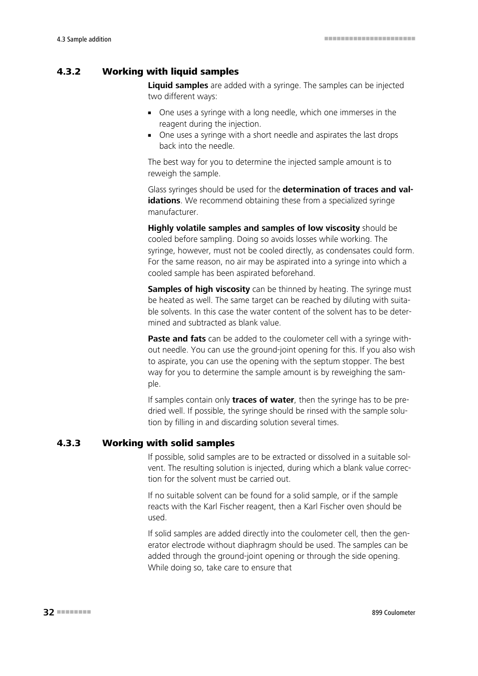 2 working with liquid samples, 3 working with solid samples, Working with liquid samples | Working with solid samples | Metrohm 899 Coulometer User Manual | Page 42 / 178