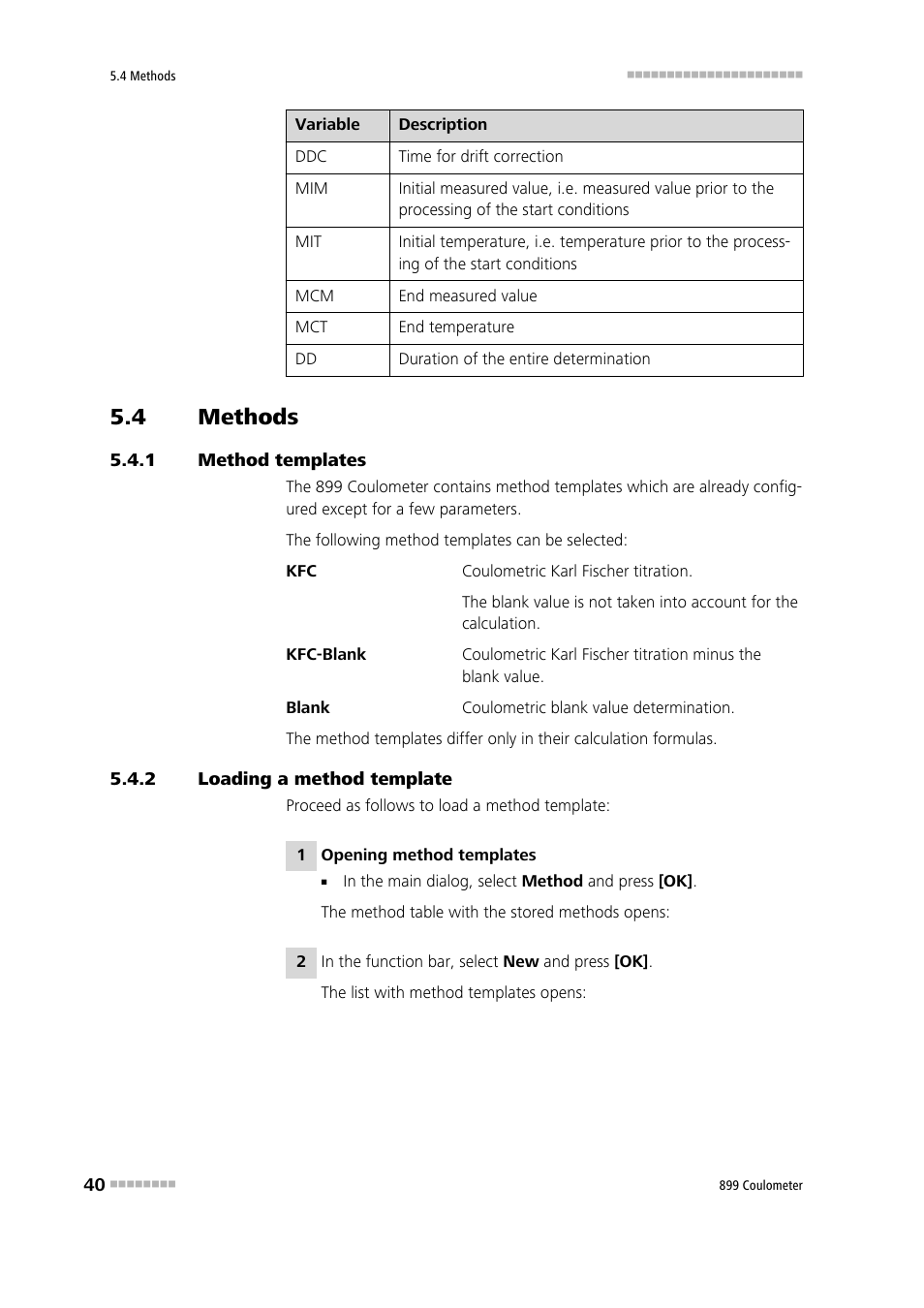 4 methods, 1 method templates, 2 loading a method template | Methods, Method templates, Loading a method template | Metrohm 899 Coulometer User Manual | Page 50 / 178