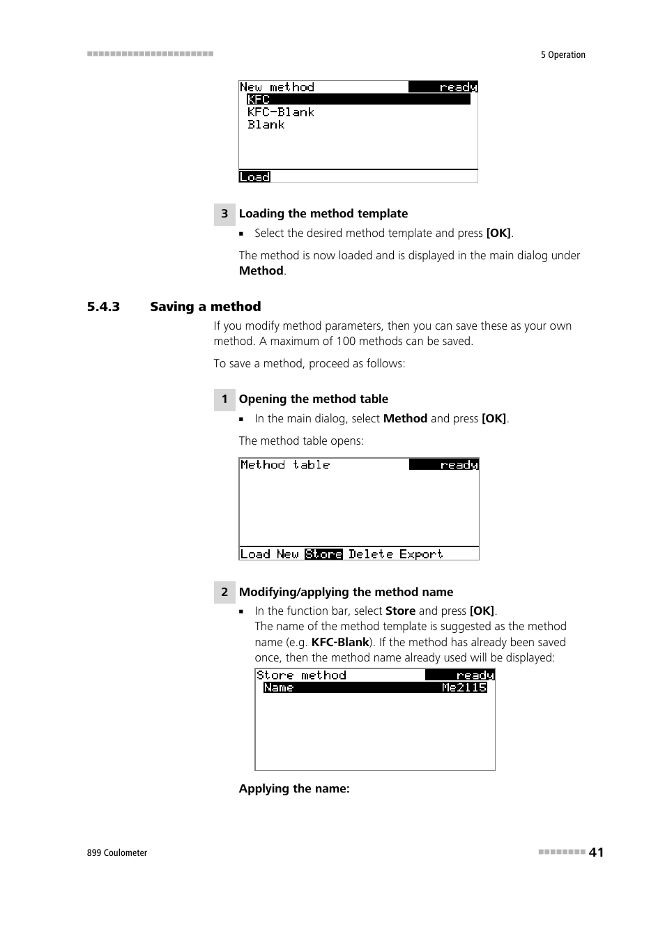 3 saving a method, Saving a method | Metrohm 899 Coulometer User Manual | Page 51 / 178