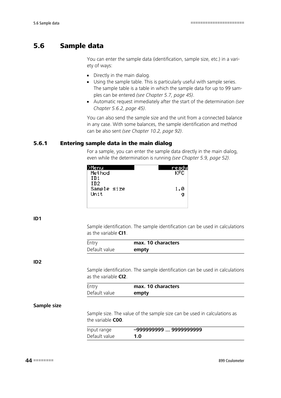 6 sample data, 1 entering sample data in the main dialog, Sample data | Entering sample data in the main dialog | Metrohm 899 Coulometer User Manual | Page 54 / 178