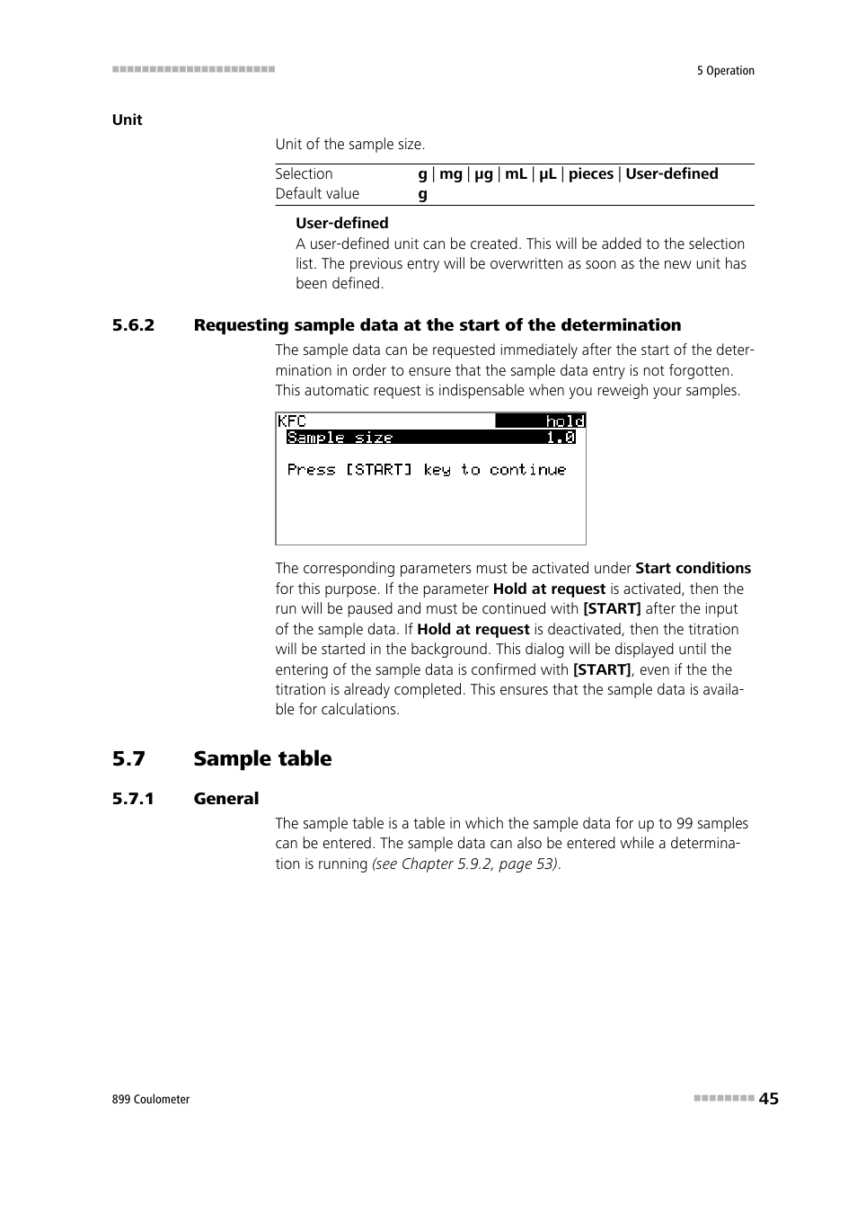 7 sample table, 1 general, Sample table | General | Metrohm 899 Coulometer User Manual | Page 55 / 178