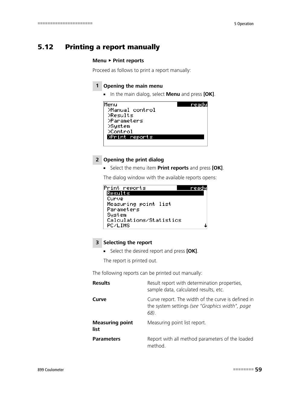 12 printing a report manually | Metrohm 899 Coulometer User Manual | Page 69 / 178