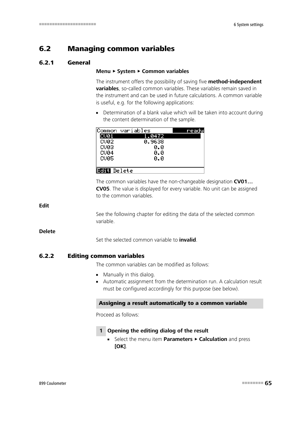2 managing common variables, 1 general, 2 editing common variables | Managing common variables, General, Editing common variables | Metrohm 899 Coulometer User Manual | Page 75 / 178