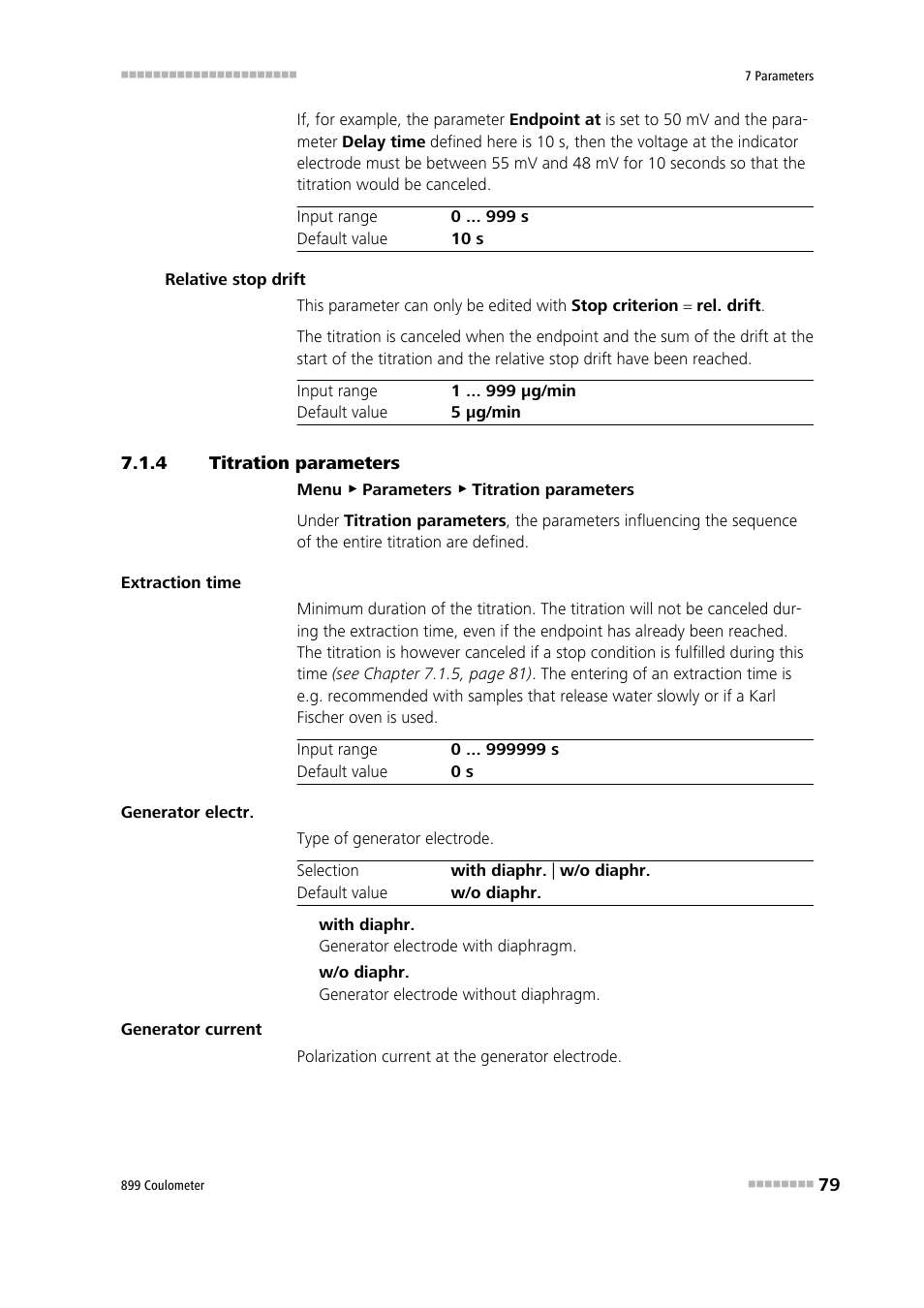 4 titration parameters, Titration parameters | Metrohm 899 Coulometer User Manual | Page 89 / 178