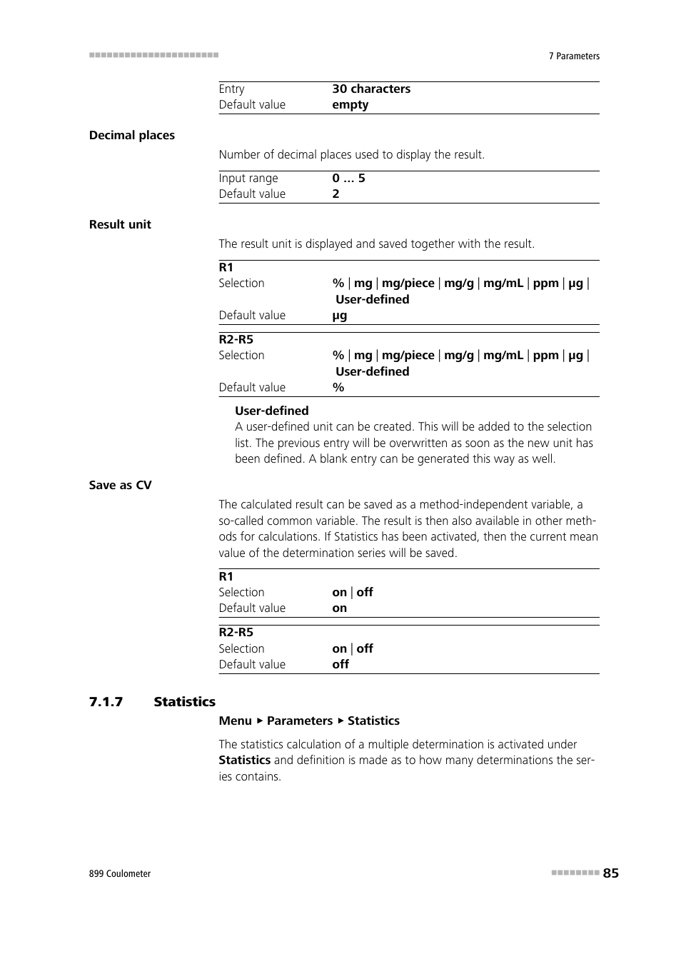 7 statistics, Statistics | Metrohm 899 Coulometer User Manual | Page 95 / 178