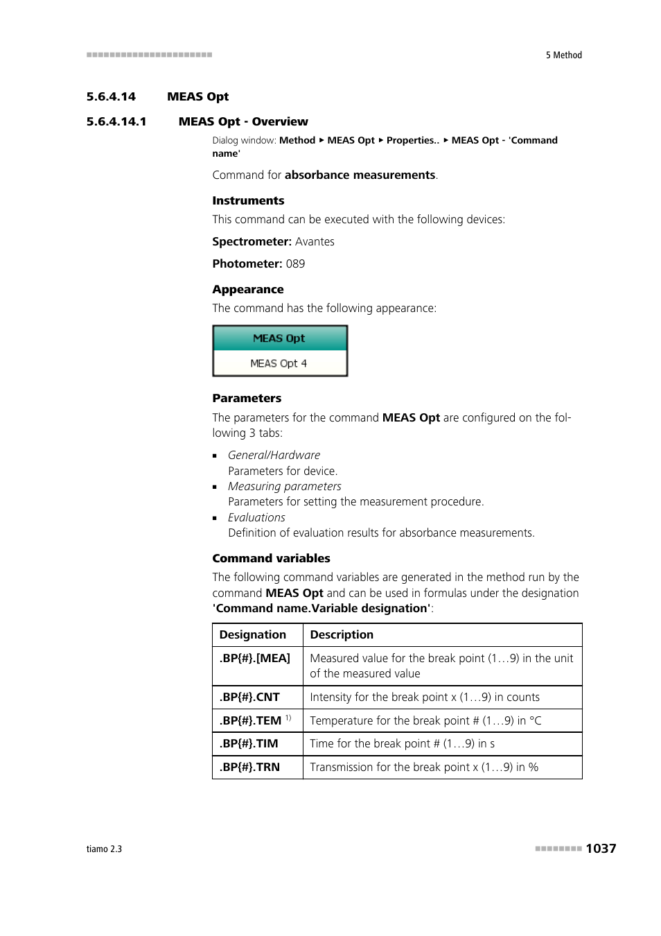 14 meas opt, 1 meas opt - overview, Meas opt | Metrohm tiamo 2.3 Manual User Manual | Page 1053 / 1697