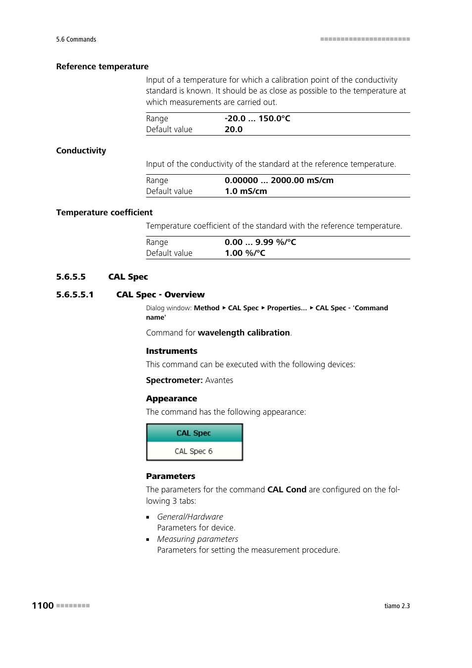 5 cal spec, 1 cal spec - overview, Cal spec | Metrohm tiamo 2.3 Manual User Manual | Page 1116 / 1697