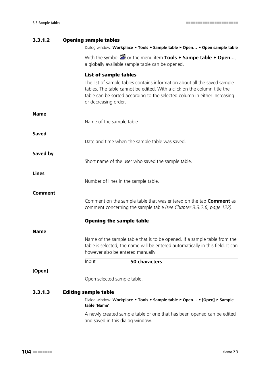 2 opening sample tables, 3 editing sample table, Open sample table | Edit sample table | Metrohm tiamo 2.3 Manual User Manual | Page 120 / 1697