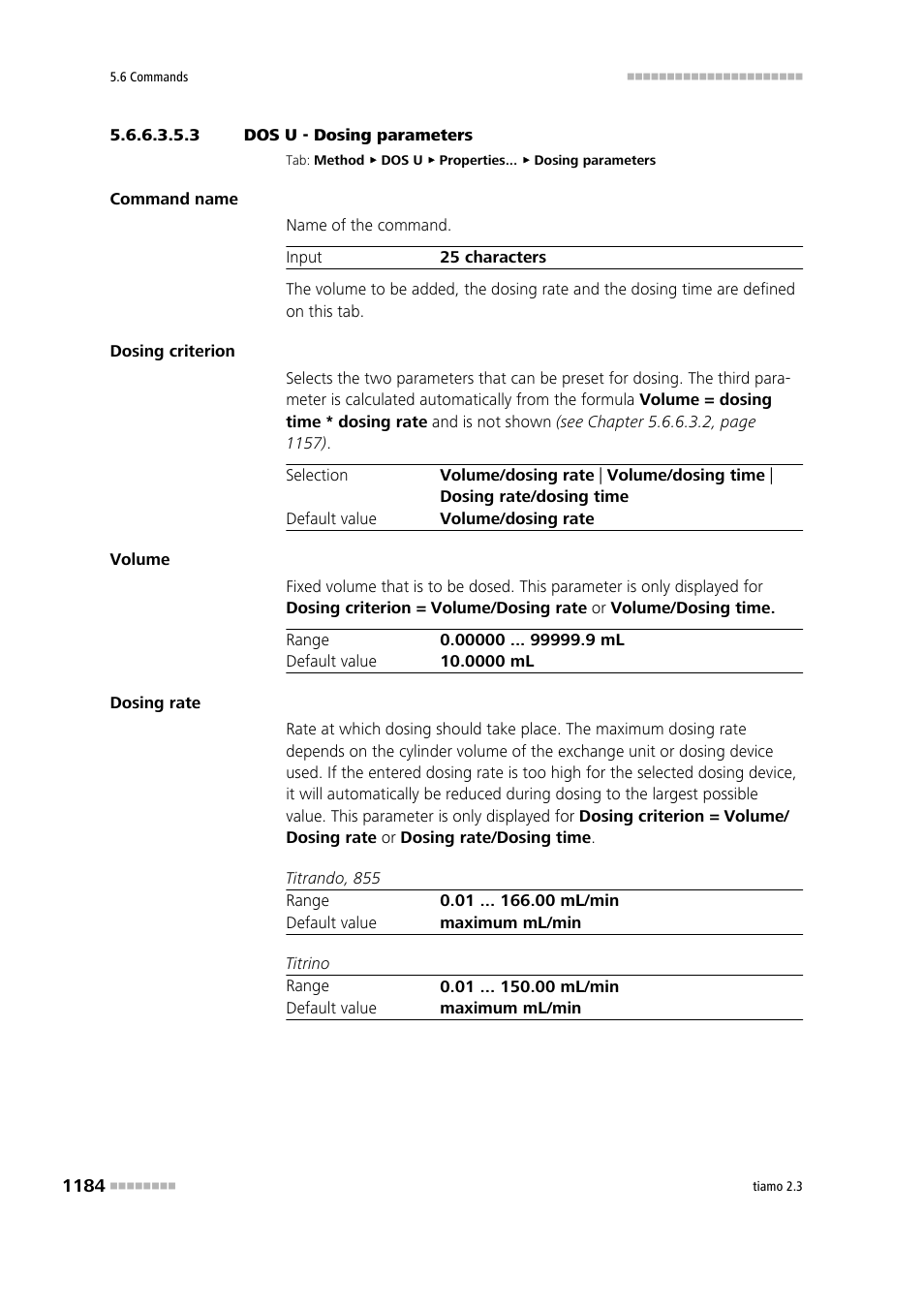 3 dos u - dosing parameters, Dosing parameters | Metrohm tiamo 2.3 Manual User Manual | Page 1200 / 1697