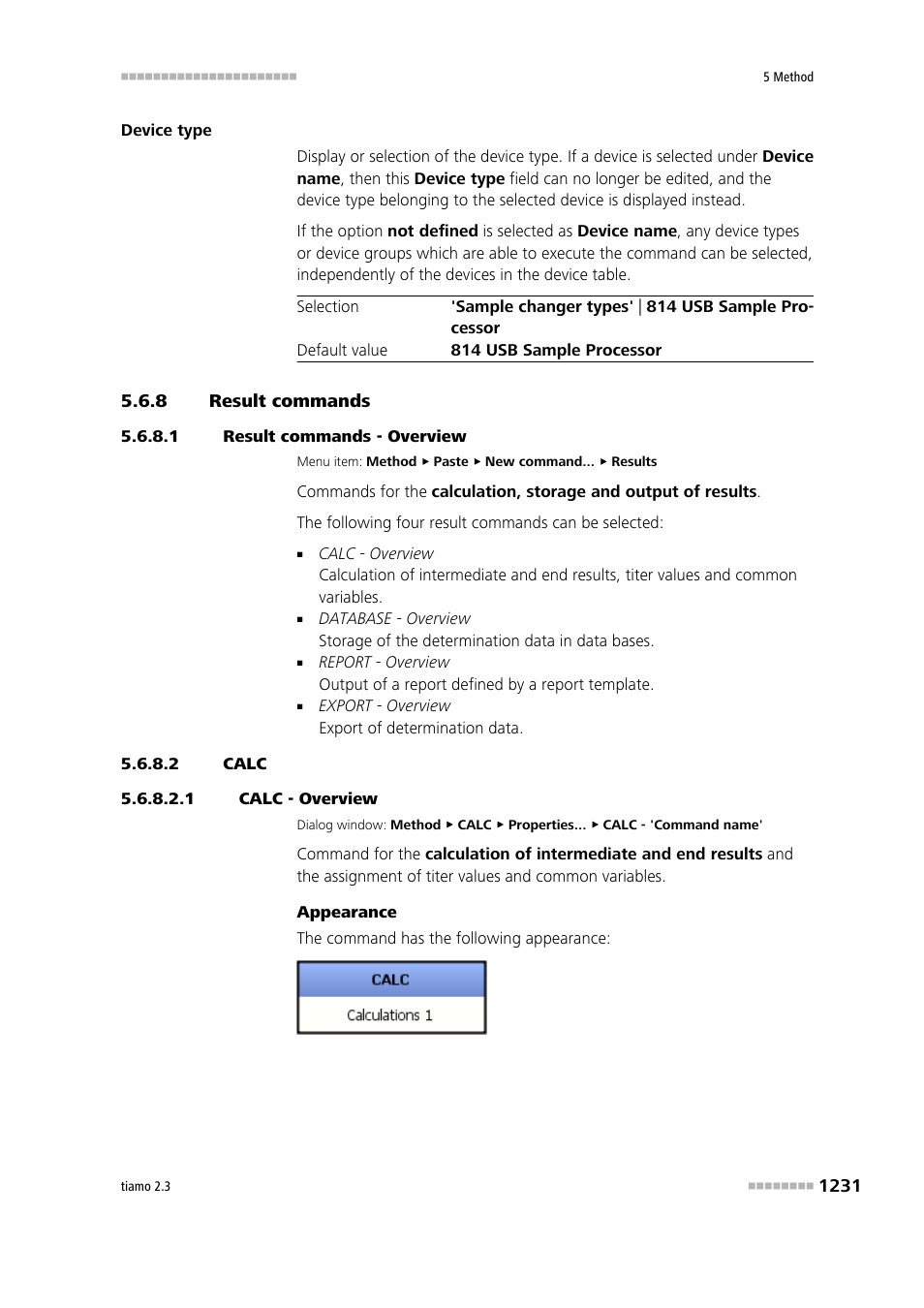 8 result commands, 1 result commands - overview, 2 calc | 1 calc - overview, Result commands 1, Calc | Metrohm tiamo 2.3 Manual User Manual | Page 1247 / 1697