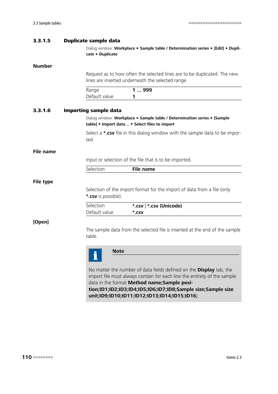 5 duplicate sample data, 6 importing sample data | Metrohm tiamo 2.3 Manual User Manual | Page 126 / 1697