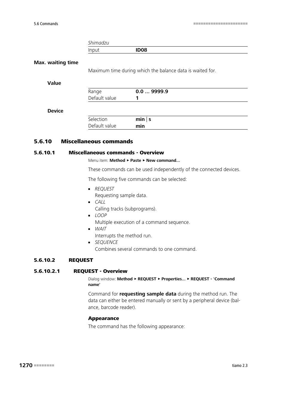 10 miscellaneous commands, 1 miscellaneous commands - overview, 2 request | 1 request - overview, Miscellaneous commands 0, Request | Metrohm tiamo 2.3 Manual User Manual | Page 1286 / 1697