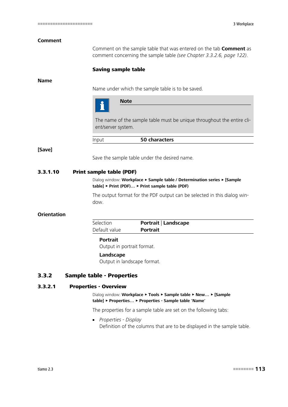 10 print sample table (pdf), 2 sample table - properties, 1 properties - overview | Sample table - properties, Print sample table, Define sample table properties | Metrohm tiamo 2.3 Manual User Manual | Page 129 / 1697