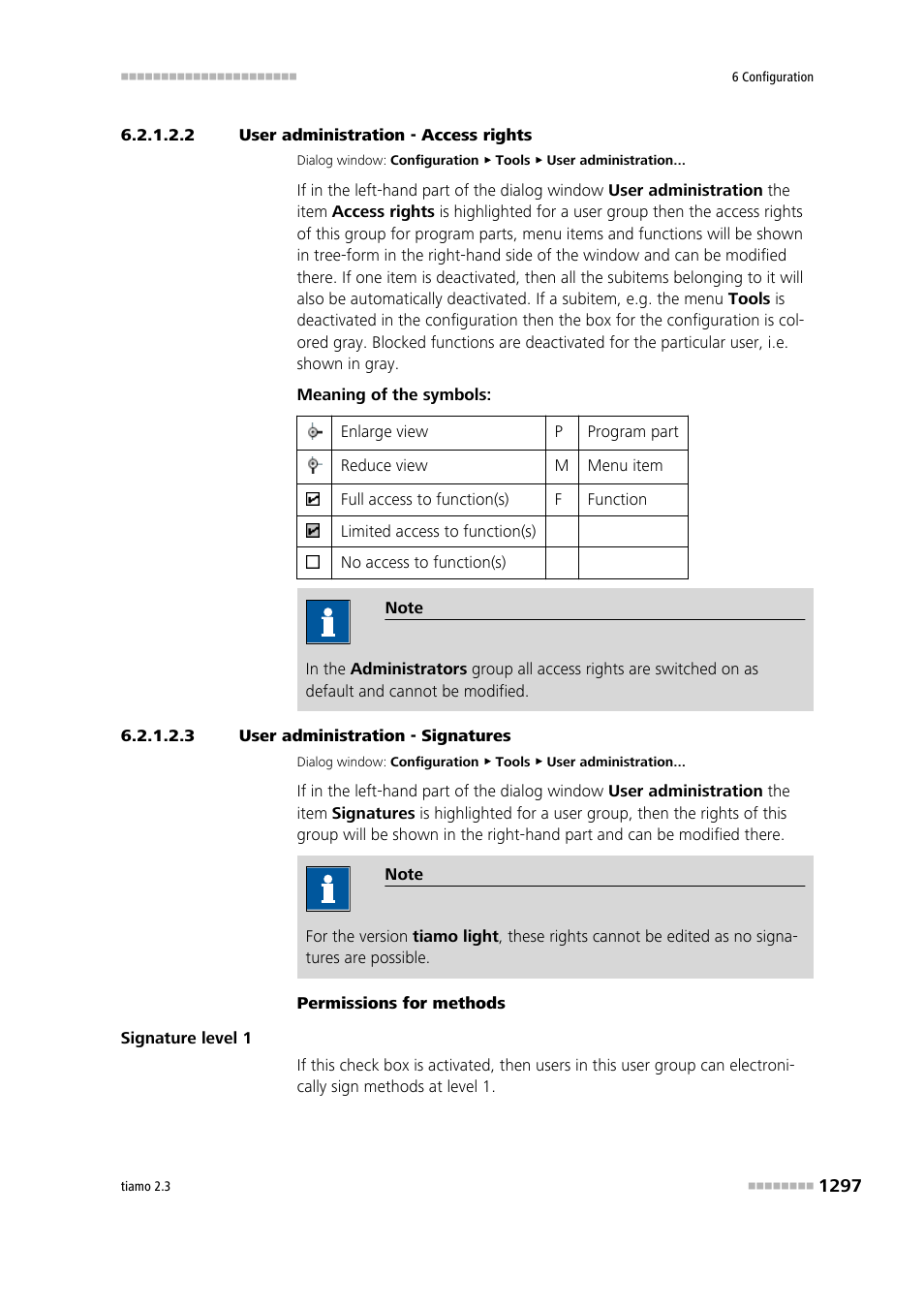 2 user administration - access rights, 3 user administration - signatures, Access rights | Signatures, Define access rights for user groups, Define signature rights for user groups | Metrohm tiamo 2.3 Manual User Manual | Page 1313 / 1697