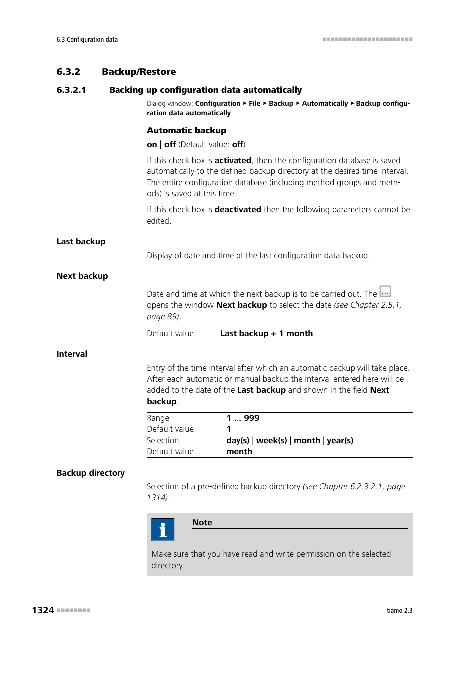 2 backup/restore, 1 backing up configuration data automatically, Backup/restore 4 | Backup configuration data automatically | Metrohm tiamo 2.3 Manual User Manual | Page 1340 / 1697