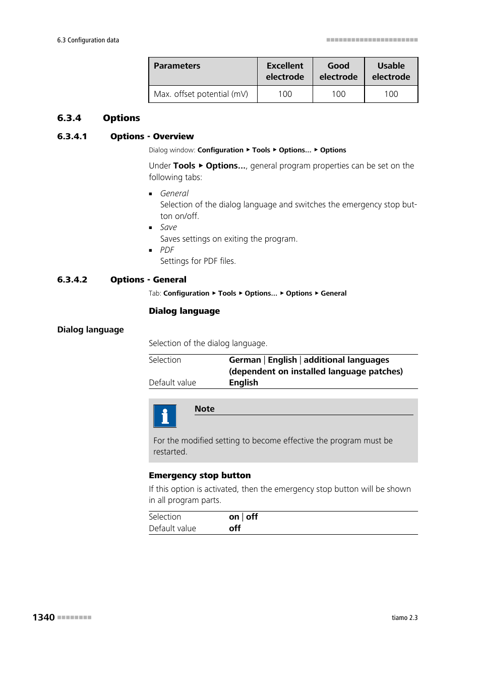 4 options, 1 options - overview, 2 options - general | Options 0, General program properties | Metrohm tiamo 2.3 Manual User Manual | Page 1356 / 1697