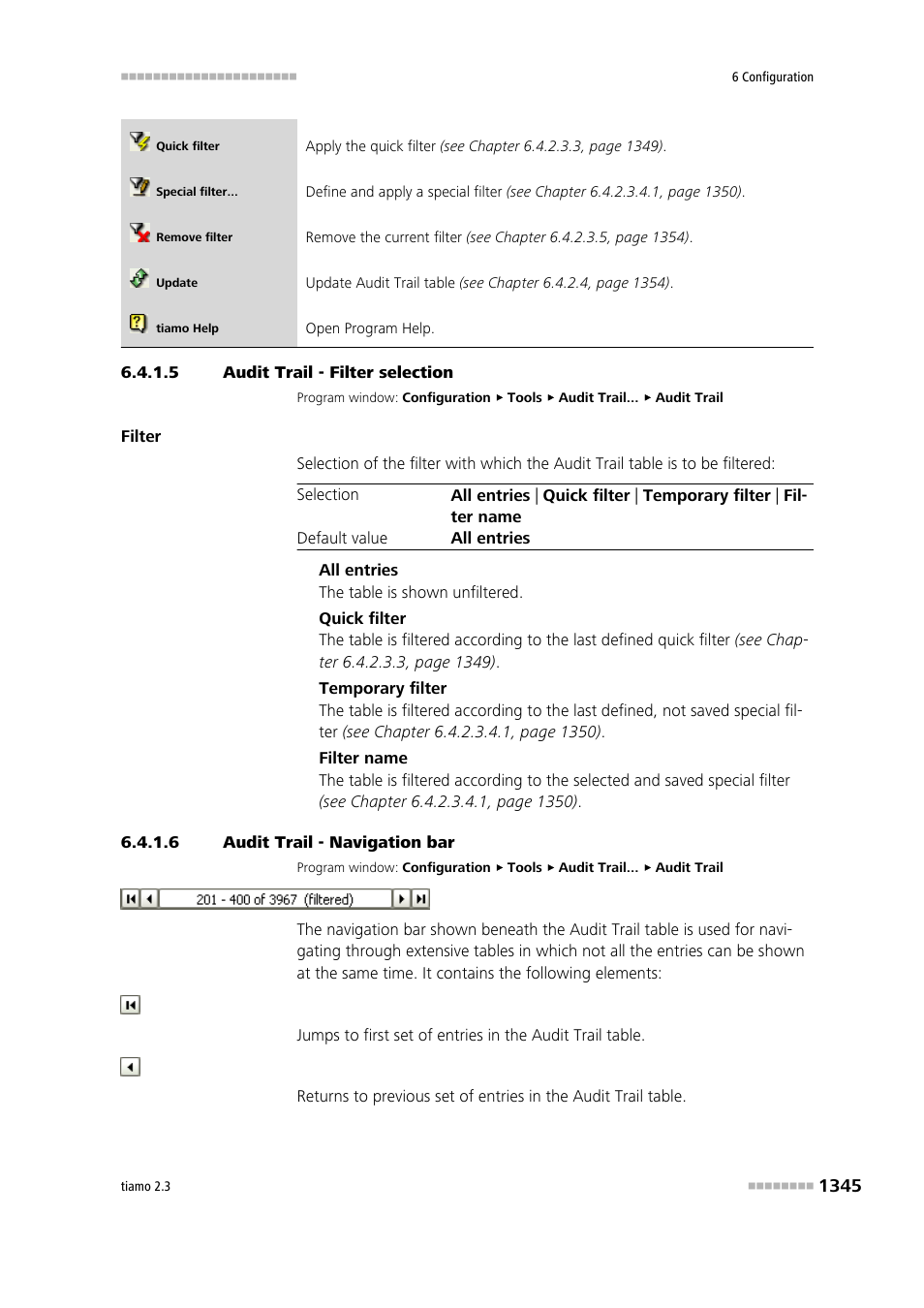 5 audit trail - filter selection, 6 audit trail - navigation bar, Filter selection | Navigation bar | Metrohm tiamo 2.3 Manual User Manual | Page 1361 / 1697