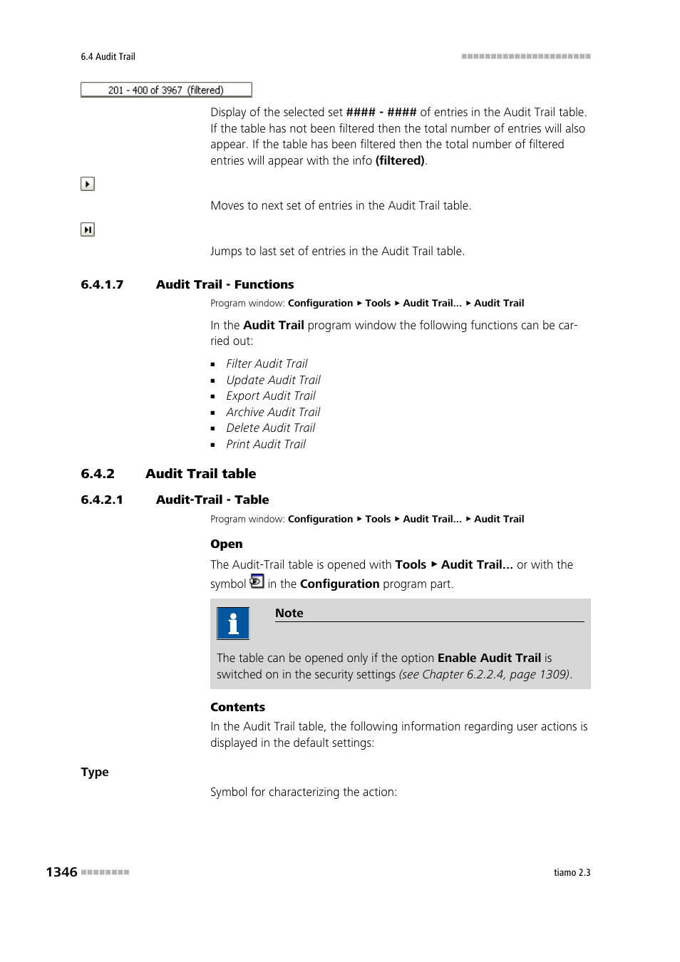 7 audit trail - functions, 2 audit trail table, 1 audit-trail - table | Audit trail table 6, Audit trail table | Metrohm tiamo 2.3 Manual User Manual | Page 1362 / 1697