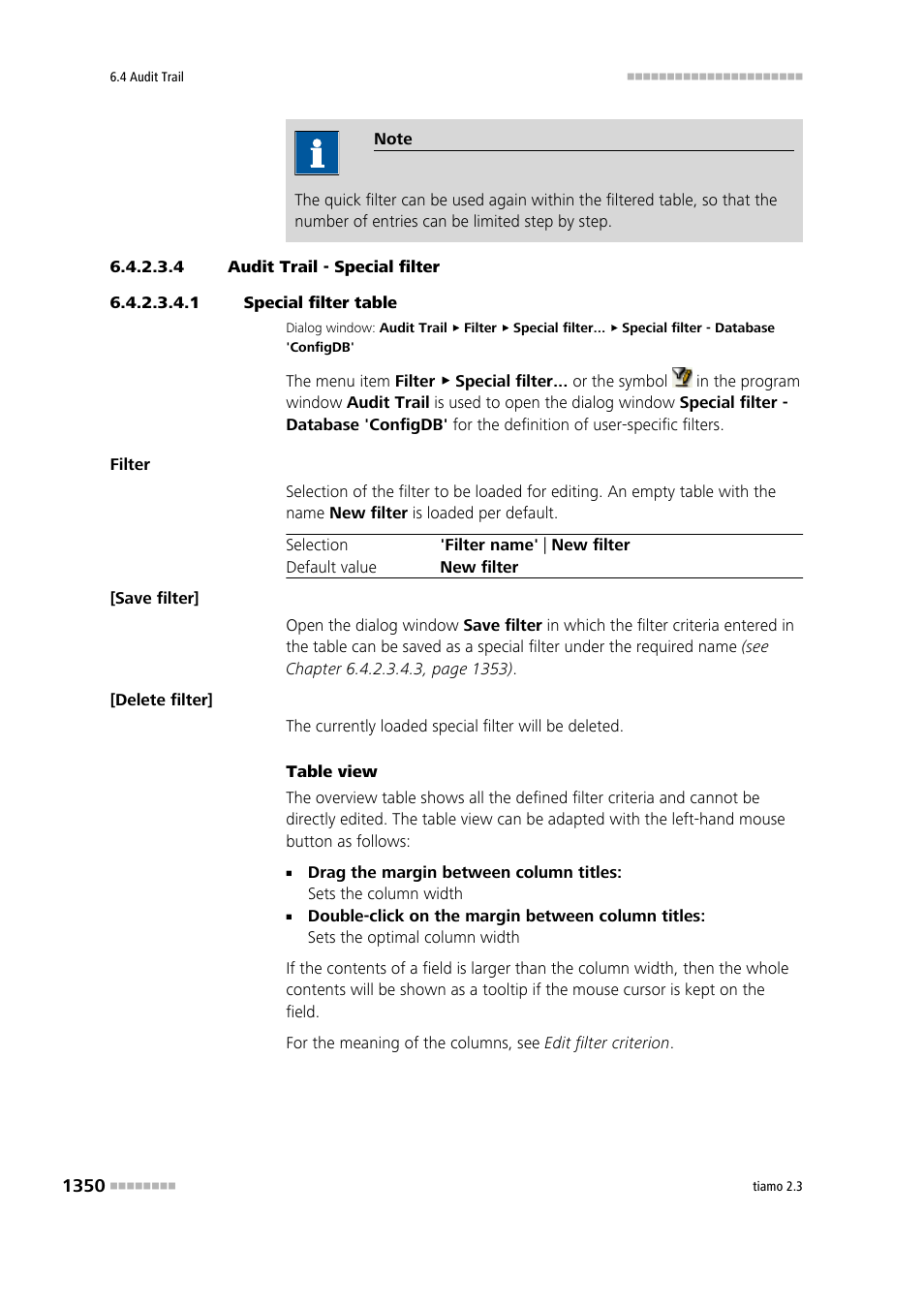 4 audit trail - special filter, 1 special filter table, Special filter | Metrohm tiamo 2.3 Manual User Manual | Page 1366 / 1697