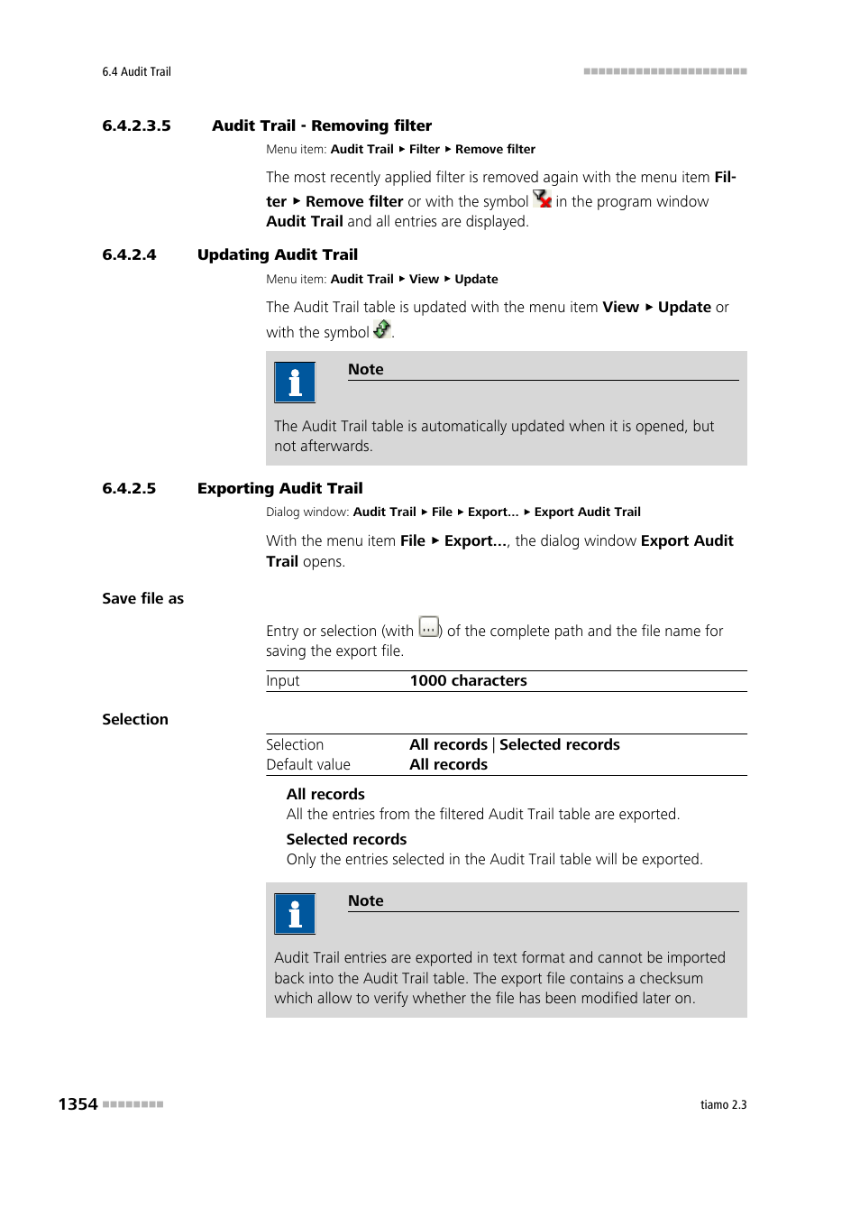 5 audit trail - removing filter, 4 updating audit trail, 5 exporting audit trail | Update audit trail, Export audit trail, Remove filter | Metrohm tiamo 2.3 Manual User Manual | Page 1370 / 1697