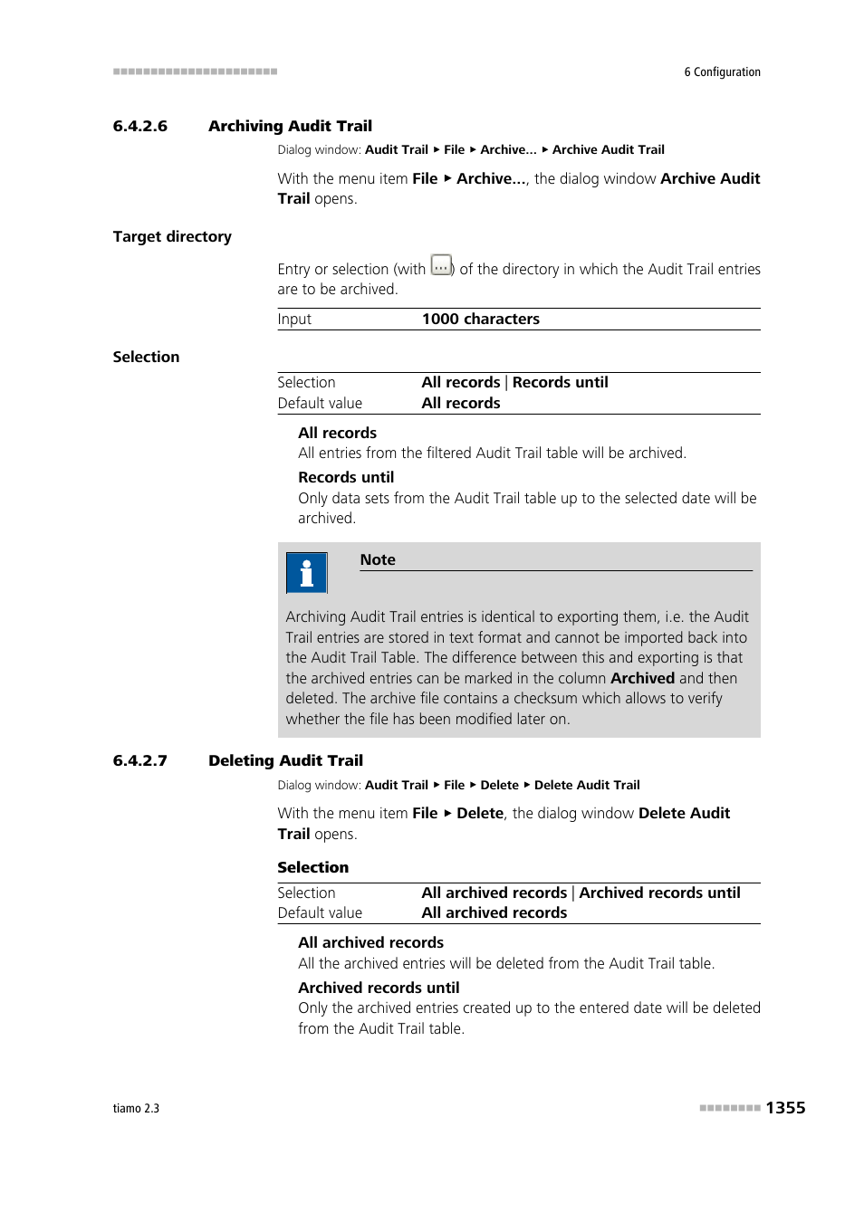 6 archiving audit trail, 7 deleting audit trail, Archive audit trail | Delete audit trail | Metrohm tiamo 2.3 Manual User Manual | Page 1371 / 1697