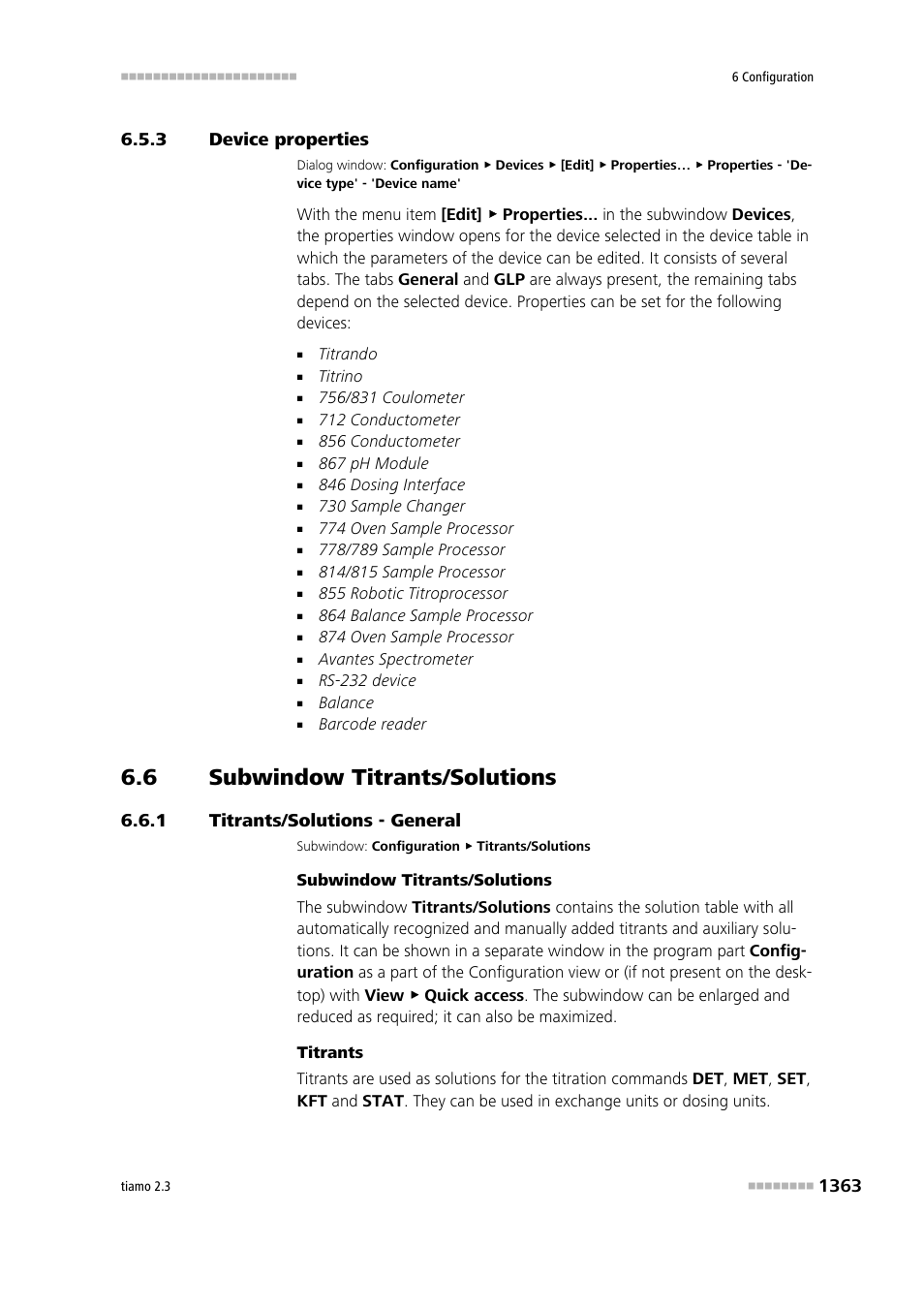 3 device properties, 6 subwindow titrants/solutions, 1 titrants/solutions - general | Device properties 3, Subwindow titrants/solutions 3, Titrants/solutions - general 3, Titrants/solutions | Metrohm tiamo 2.3 Manual User Manual | Page 1379 / 1697
