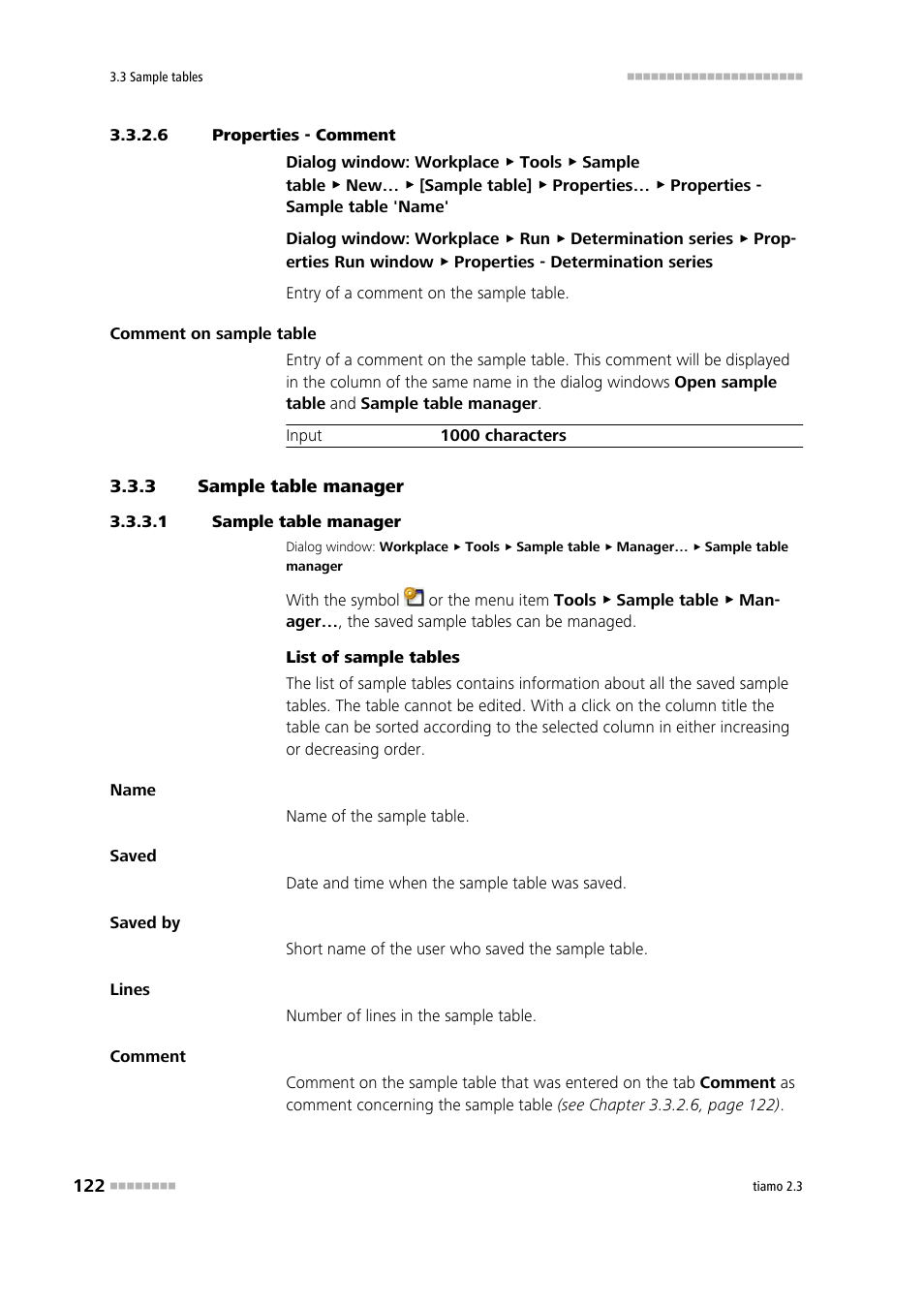 6 properties - comment, 3 sample table manager, 1 sample table manager | Sample table manager, Manage sample tables, Properties - comment | Metrohm tiamo 2.3 Manual User Manual | Page 138 / 1697