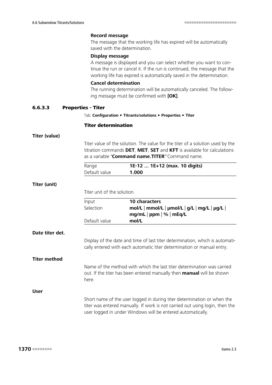 3 properties - titer, Titer | Metrohm tiamo 2.3 Manual User Manual | Page 1386 / 1697