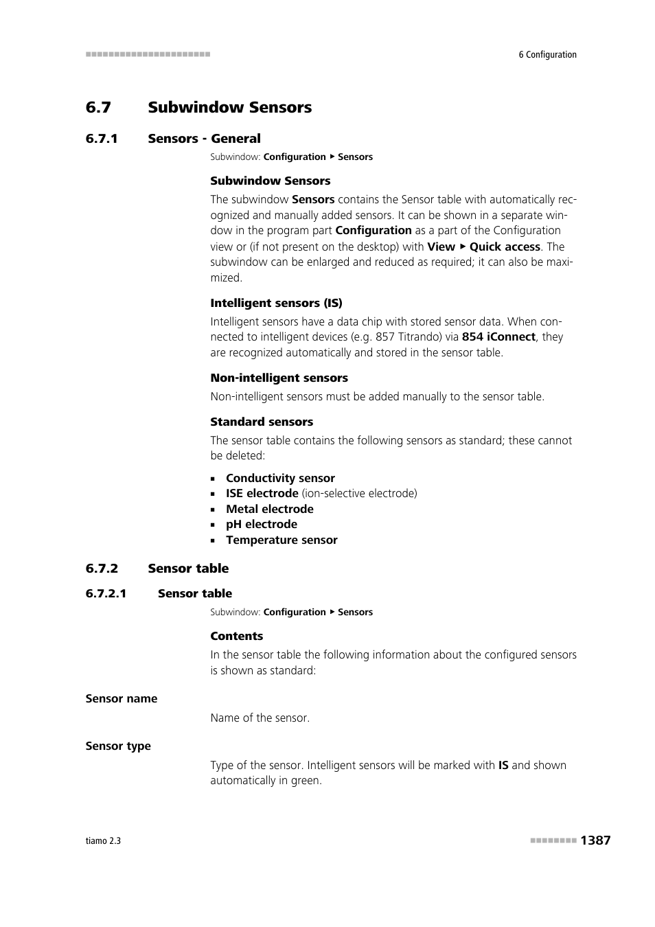 7 subwindow sensors, 1 sensors - general, 2 sensor table | 1 sensor table, Subwindow sensors 7, Sensors - general 7, Sensor table 7, Sensors | Metrohm tiamo 2.3 Manual User Manual | Page 1403 / 1697