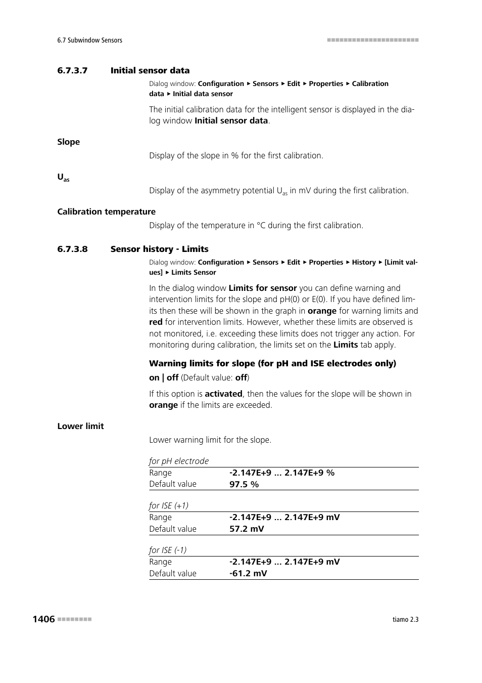 7 initial sensor data, 8 sensor history - limits | Metrohm tiamo 2.3 Manual User Manual | Page 1422 / 1697