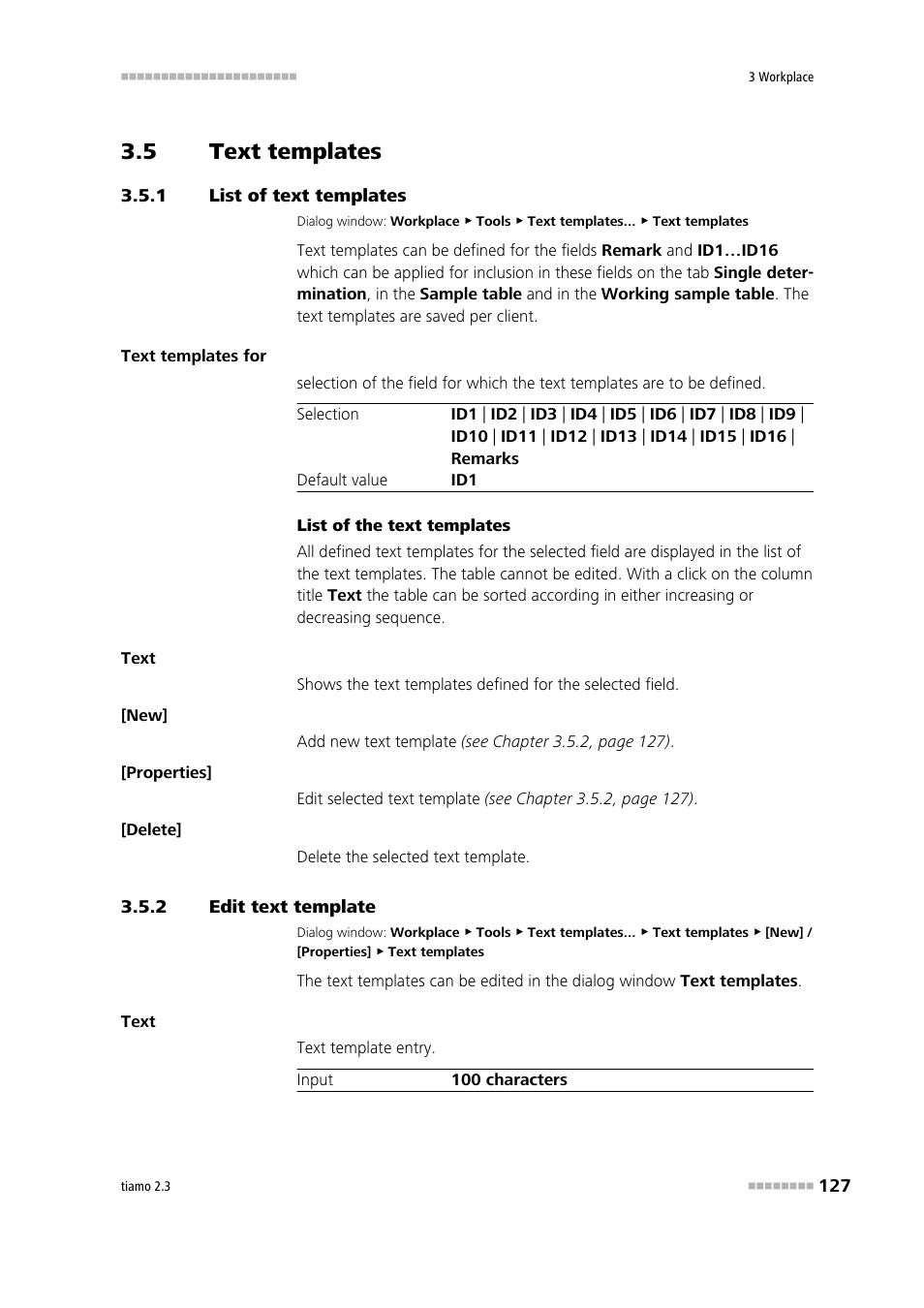 5 text templates, 1 list of text templates, 2 edit text template | Text templates, List of text templates, Edit text template, Define text templates | Metrohm tiamo 2.3 Manual User Manual | Page 143 / 1697