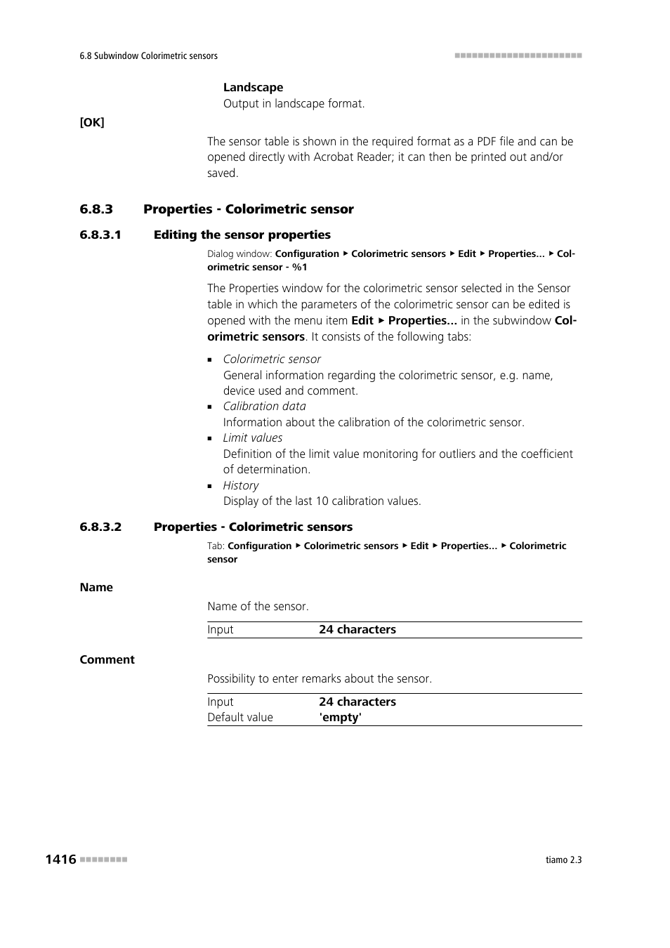 3 properties - colorimetric sensor, 1 editing the sensor properties, 2 properties - colorimetric sensors | Properties - colorimetric sensor 6 | Metrohm tiamo 2.3 Manual User Manual | Page 1432 / 1697