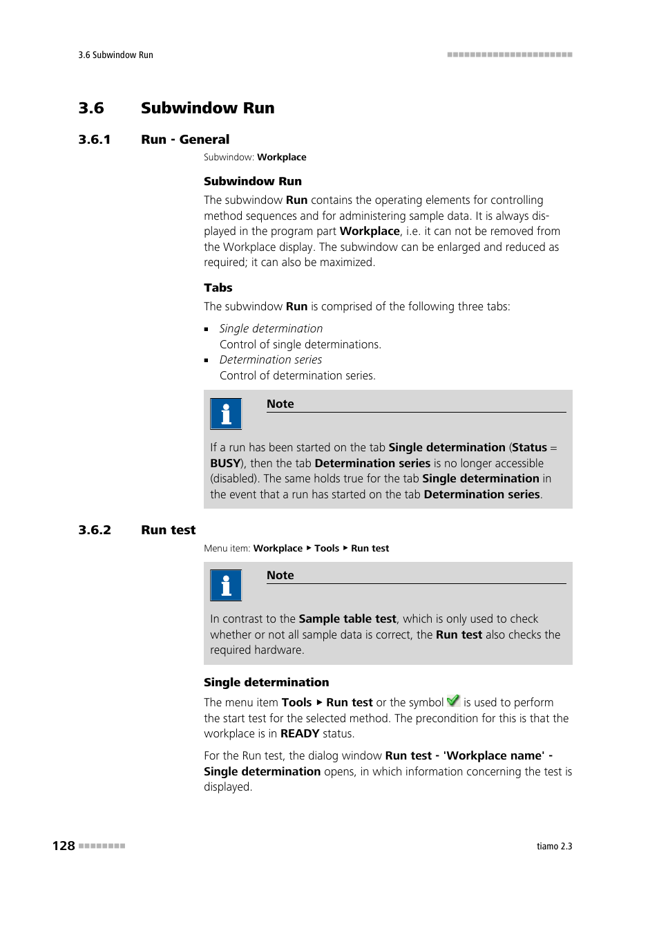 6 subwindow run, 1 run - general, 2 run test | Subwindow run, Run - general, Run test, Perform run test | Metrohm tiamo 2.3 Manual User Manual | Page 144 / 1697