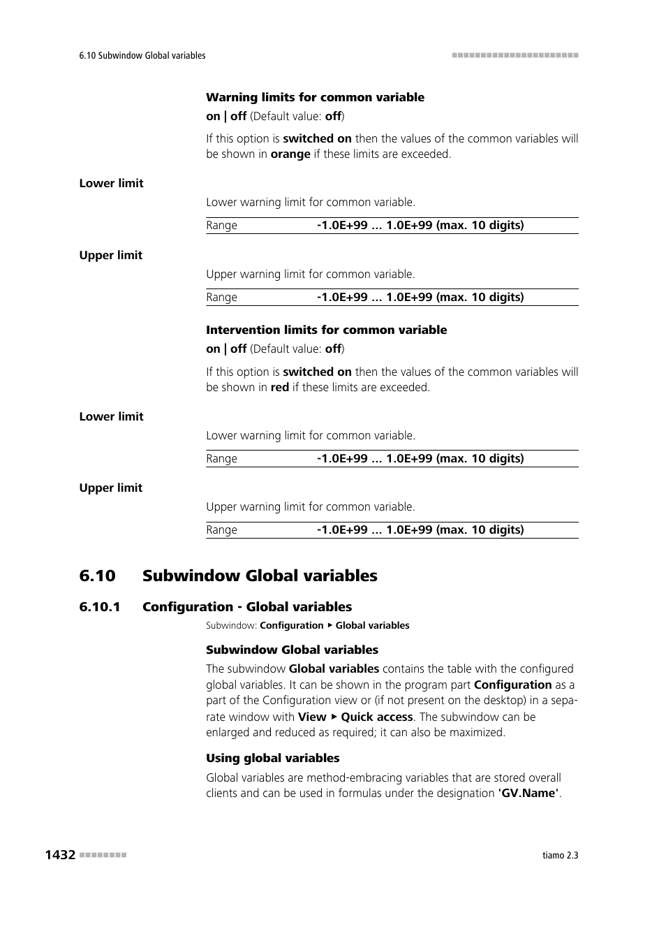 10 subwindow global variables, 1 configuration - global variables, 10 subwindow global variables 2 6.10.1 | Configuration - global variables 2 | Metrohm tiamo 2.3 Manual User Manual | Page 1448 / 1697