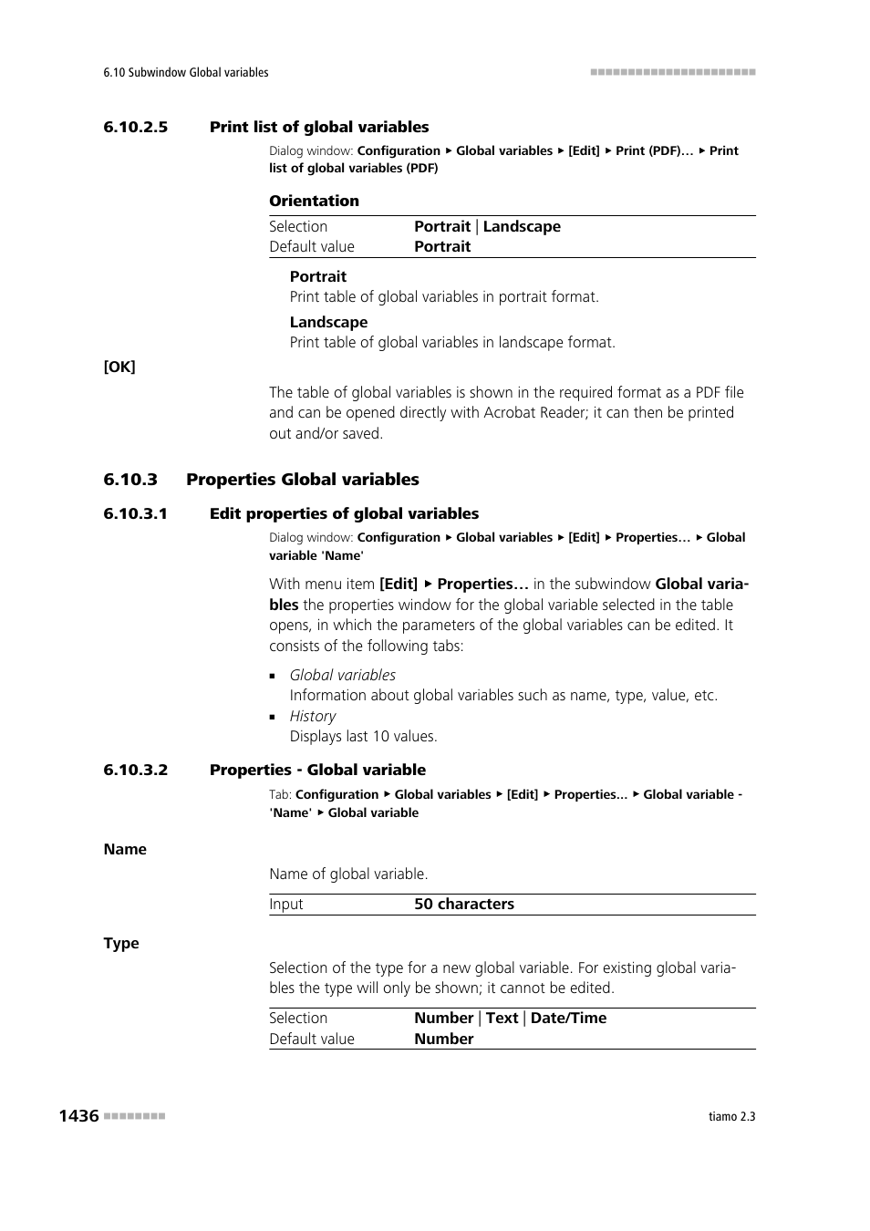 5 print list of global variables, 3 properties global variables, 1 edit properties of global variables | 2 properties - global variable, Properties global variables 6 | Metrohm tiamo 2.3 Manual User Manual | Page 1452 / 1697