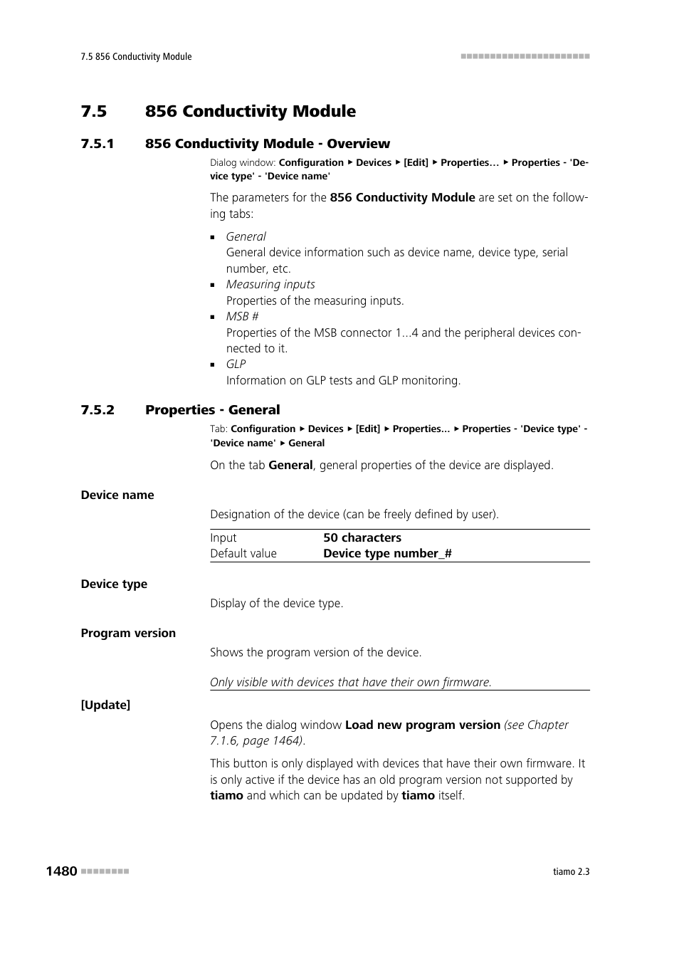 5 856 conductivity module, 1 856 conductivity module - overview, 2 properties - general | 856 conductivity module 0, 856 conductivity module - overview 0, Properties - general 0, 856 conductometer | Metrohm tiamo 2.3 Manual User Manual | Page 1496 / 1697