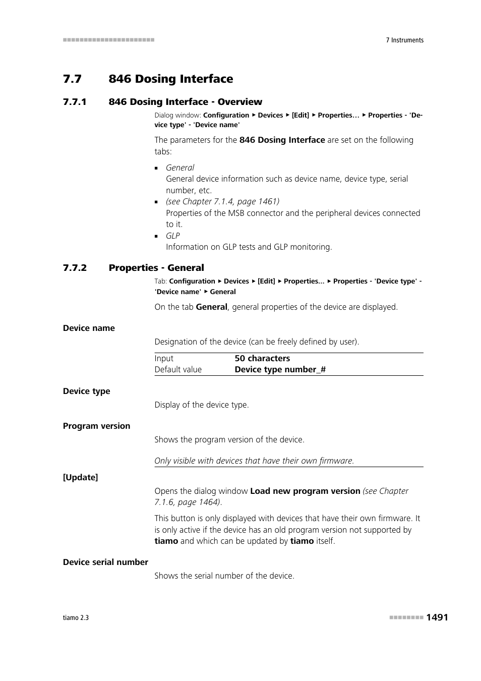 7 846 dosing interface, 1 846 dosing interface - overview, 2 properties - general | 846 dosing interface 1, 846 dosing interface - overview 1, Properties - general 1, 846 dosing interface | Metrohm tiamo 2.3 Manual User Manual | Page 1507 / 1697