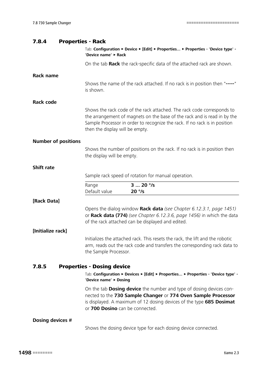 4 properties - rack, 5 properties - dosing device, Properties - rack 8 | Properties - dosing device 8, Rack, Dosing device | Metrohm tiamo 2.3 Manual User Manual | Page 1514 / 1697