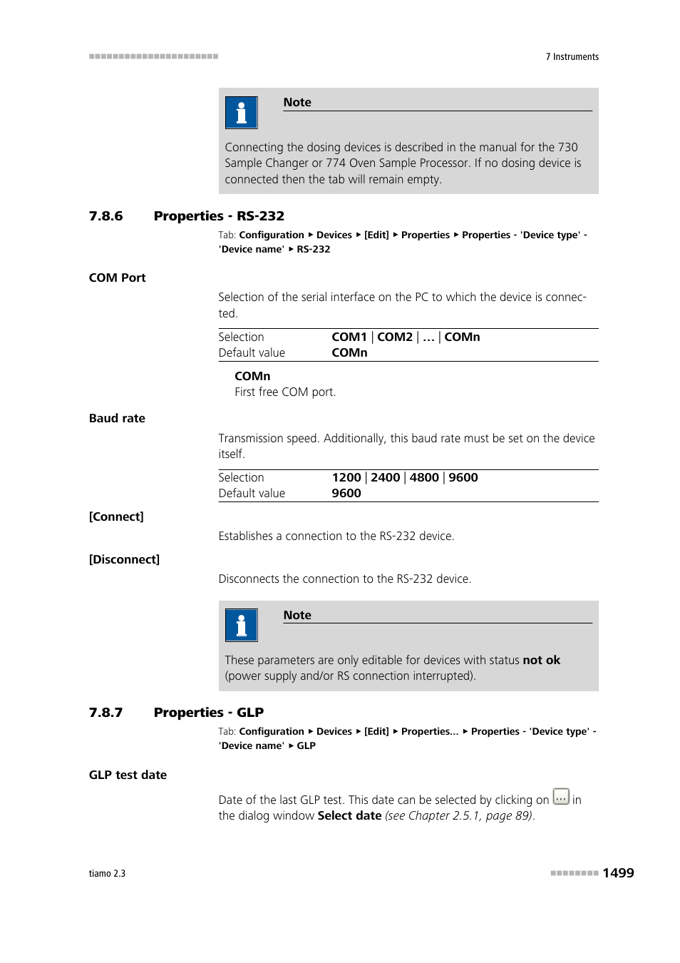 6 properties - rs-232, 7 properties - glp, Properties - rs-232 9 | Properties - glp 9 | Metrohm tiamo 2.3 Manual User Manual | Page 1515 / 1697