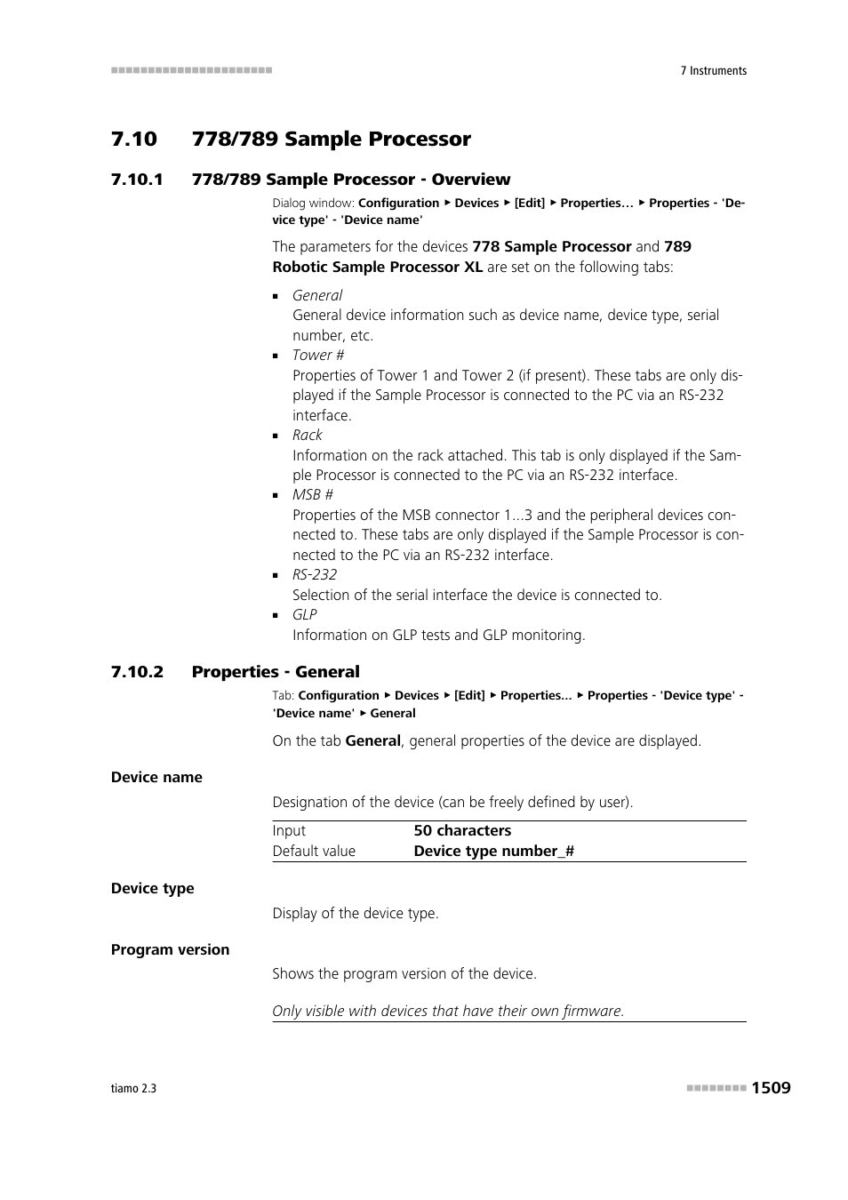 10 778/789 sample processor, 1 778/789 sample processor - overview, 2 properties - general | 10 778/789 sample processor 9 7.10.1, 778/789 sample processor - overview 9, Properties - general 9, 778/789 sample processor | Metrohm tiamo 2.3 Manual User Manual | Page 1525 / 1697