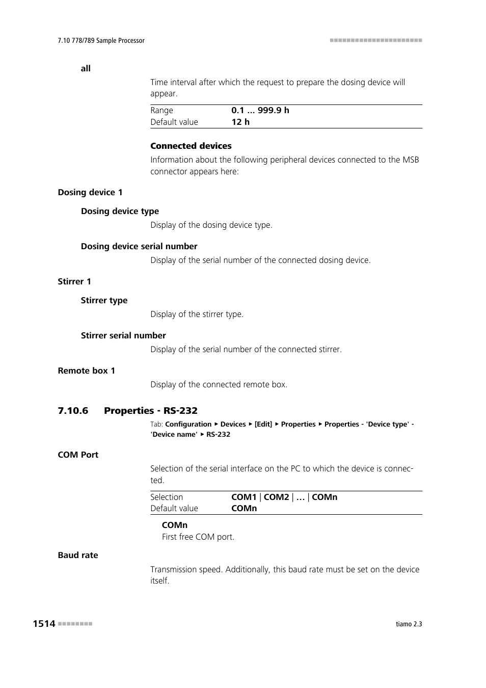 6 properties - rs-232, Properties - rs-232 4 | Metrohm tiamo 2.3 Manual User Manual | Page 1530 / 1697