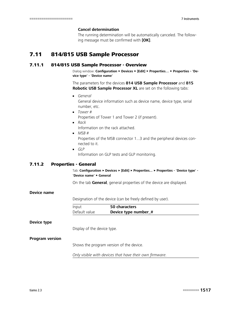 11 814/815 usb sample processor, 1 814/815 usb sample processor - overview, 2 properties - general | 11 814/815 usb sample processor 7 7.11.1, 814/815 usb sample processor - overview 7, Properties - general 7, 814/815 sample processor | Metrohm tiamo 2.3 Manual User Manual | Page 1533 / 1697