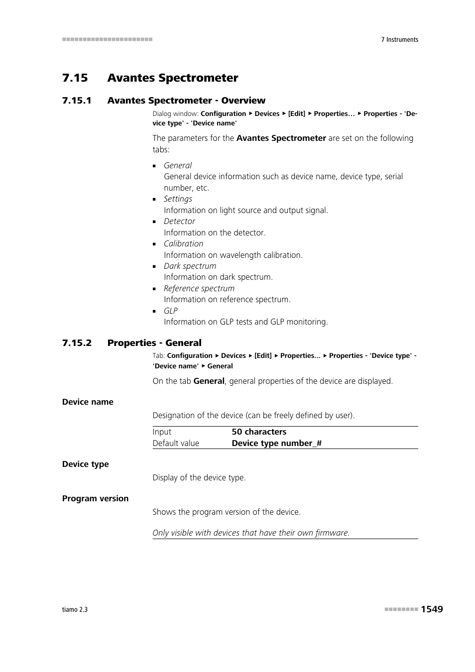 15 avantes spectrometer, 1 avantes spectrometer - overview, 2 properties - general | 15 avantes spectrometer 9 7.15.1, Avantes spectrometer - overview 9, Properties - general 9, Avantes spectrometer | Metrohm tiamo 2.3 Manual User Manual | Page 1565 / 1697