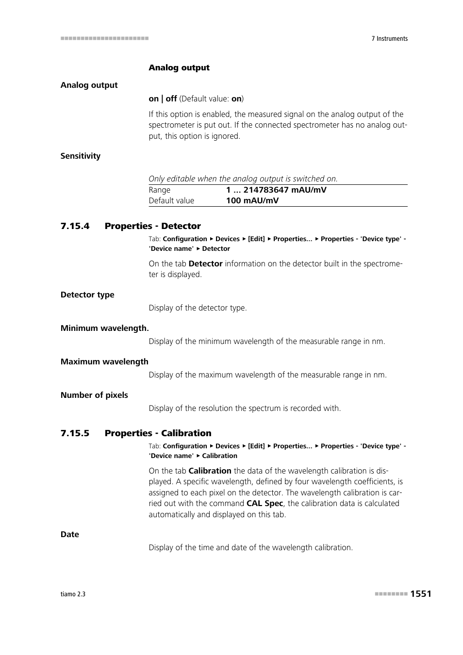 4 properties - detector, 5 properties - calibration, Properties - detector 1 | Properties - calibration 1, Detector, Calibration | Metrohm tiamo 2.3 Manual User Manual | Page 1567 / 1697