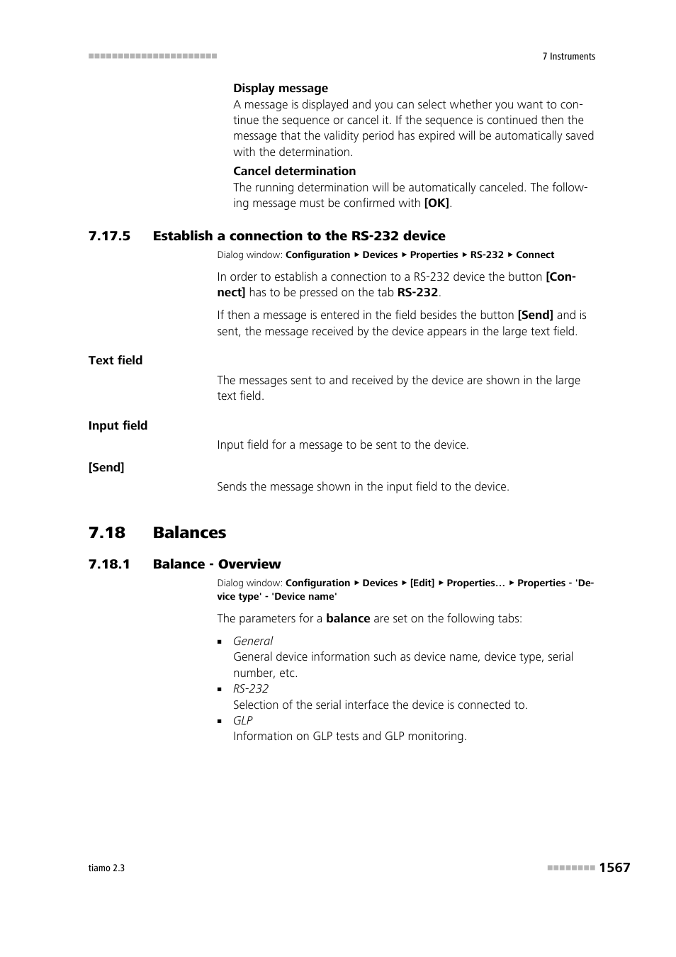 5 establish a connection to the rs-232 device, 18 balances, 1 balance - overview | Establish a connection to the rs-232 device 7, 18 balances 7 7.18.1, Balance - overview 7, Balance | Metrohm tiamo 2.3 Manual User Manual | Page 1583 / 1697