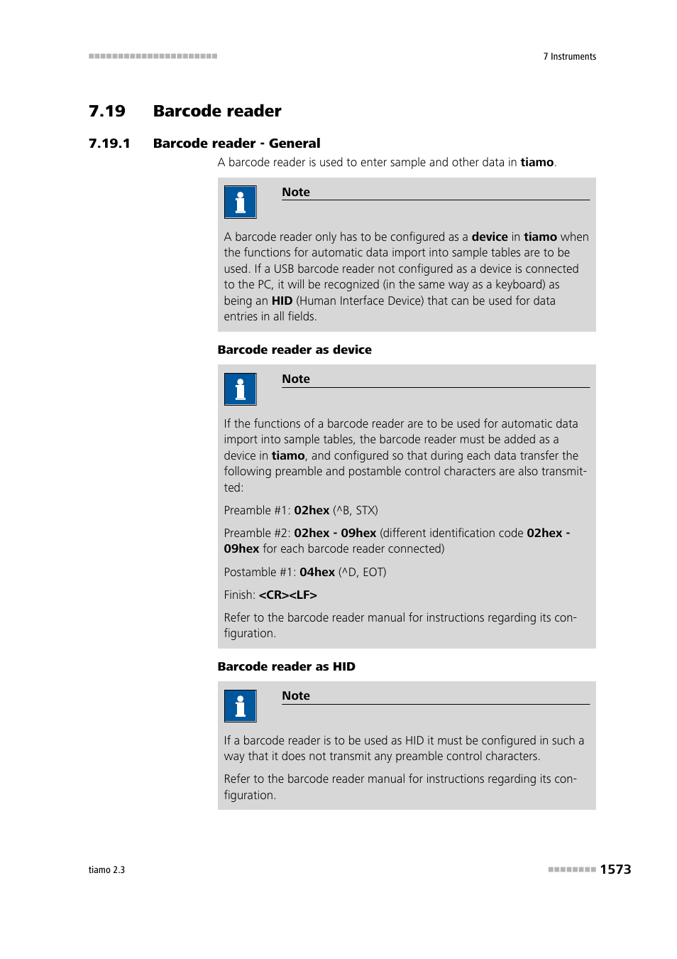 19 barcode reader, 1 barcode reader - general, 19 barcode reader 3 7.19.1 | Barcode reader - general 3, Barcode reader | Metrohm tiamo 2.3 Manual User Manual | Page 1589 / 1697